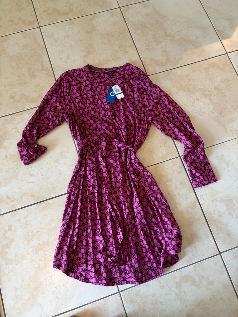 Nautica Long Sleeve Purple Floral Print Dress